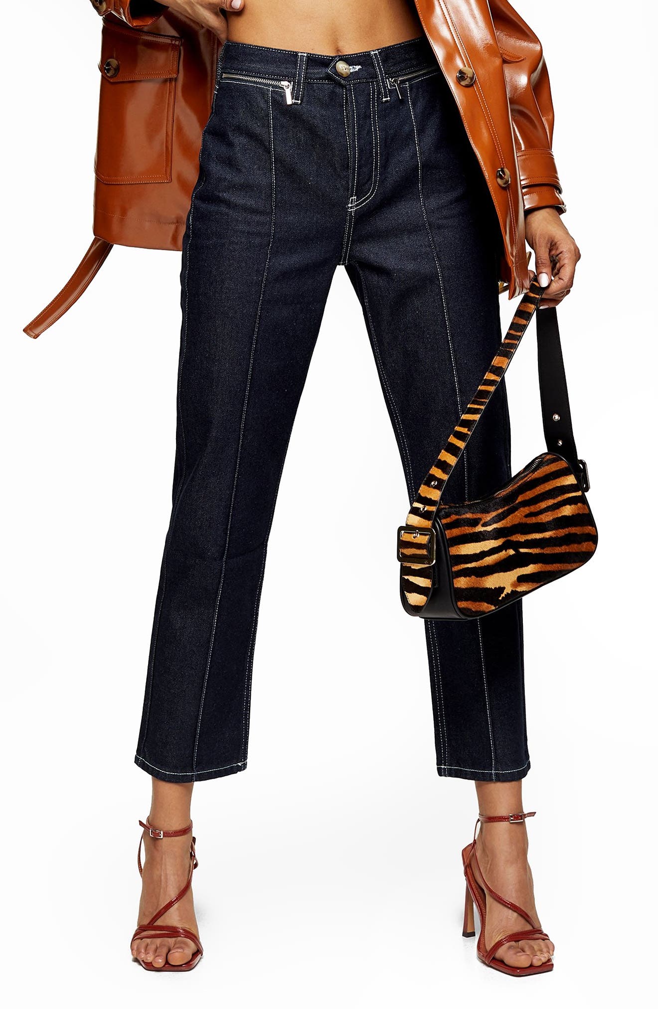 Topshop Contrast Stitch Straight Jeans 