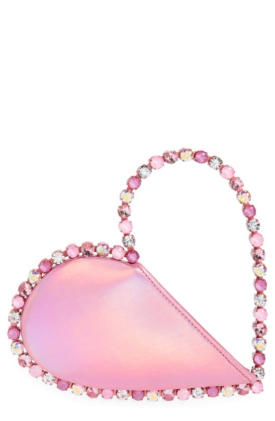 Shop L'alingi Love Heart Hologram Leather Crystal Top Handle Bag In Candy