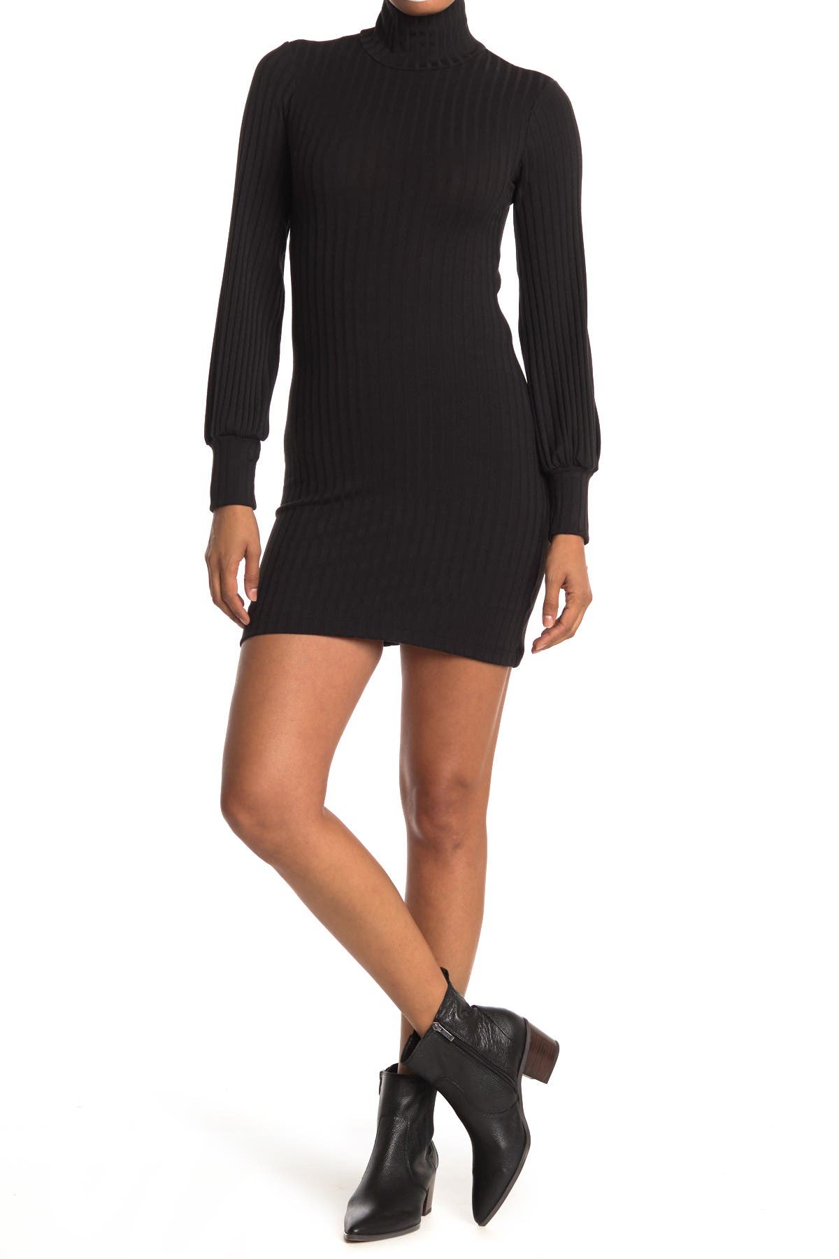 black mock neck mini dress