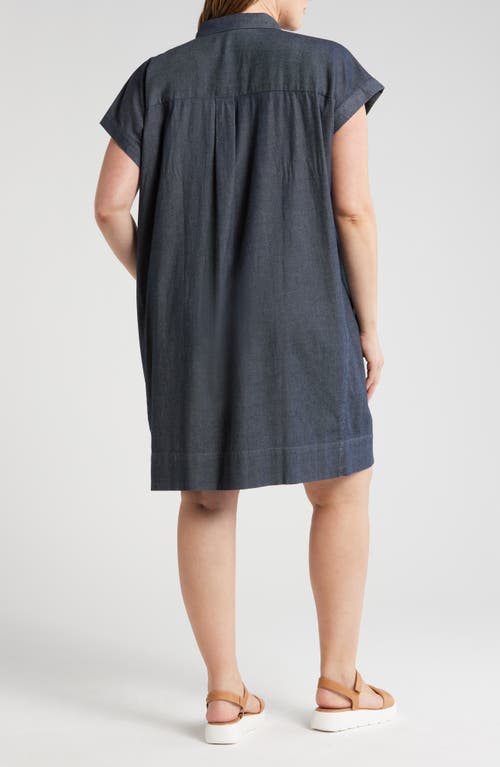 Shop Eileen Fisher Short Sleeve Organic Cotton Chambray Shirtdress In Denim