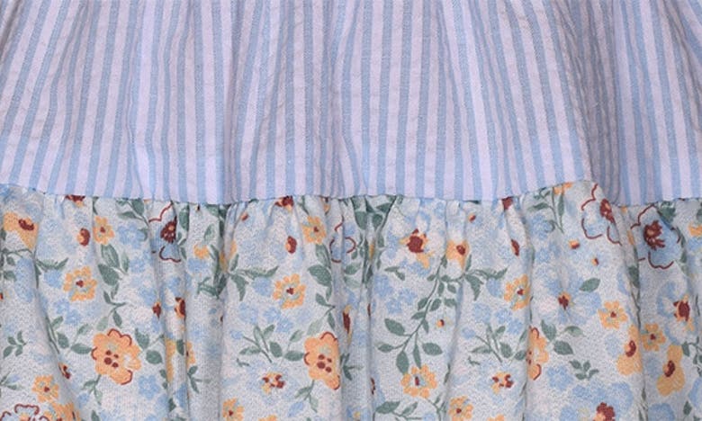 Iris & Ivy Stripe Floral Flutter Sleeve Dress In Blue
