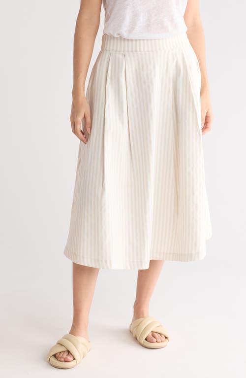 Shop Renee C Stripe Flared Midi Skirt In Ivory/taupe