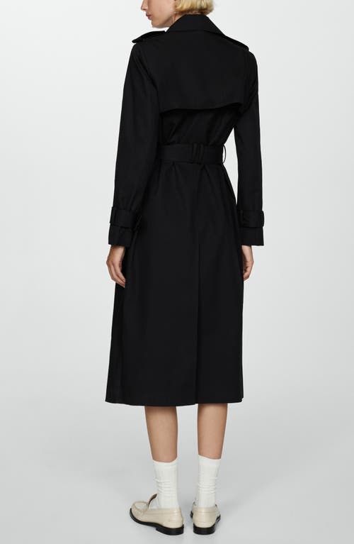 Mango Double-breasted Cotton Trench Coat Black In Black