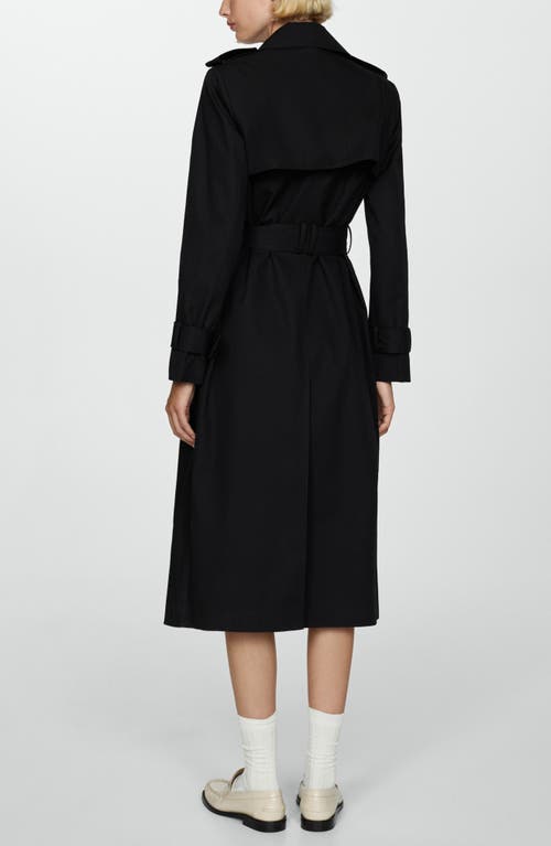 Shop Mango Double Breasted Cotton Trench Coat In Black