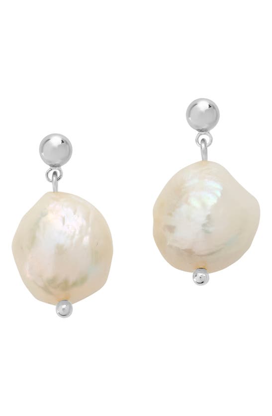 Sterling Forever Natural Pearl Drop Stud Earrings In Silver