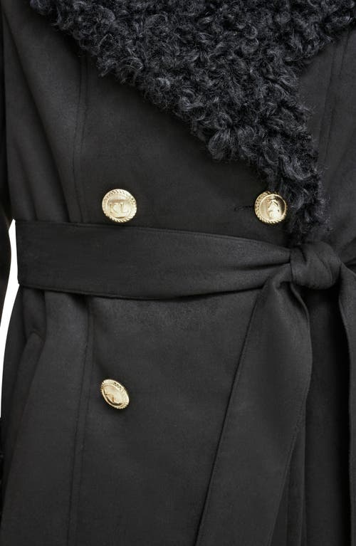 KARL LAGERFELD KARL LAGERFELD PARIS FAUX SHEARLING DOUBLE BREASTED COAT 