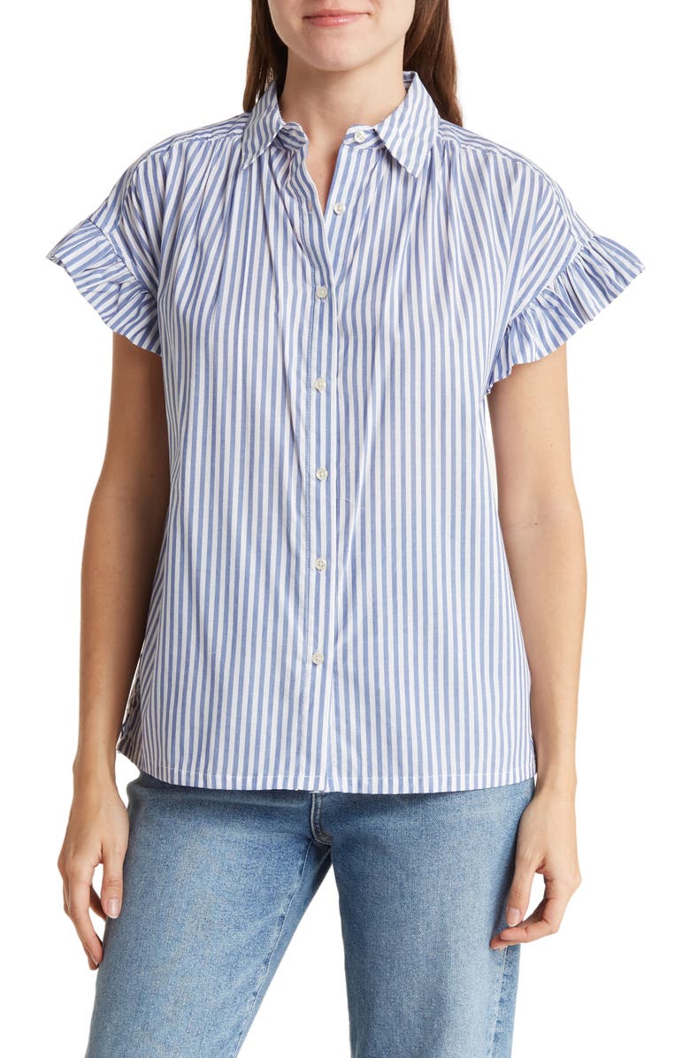 INDUSTRY REPUBLIC CLOTHING Stripe Ruffle Sleeve Front Button Blouse ...