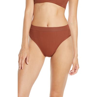 L Space French Cut High Waist Textured Swim Bottoms, Brown