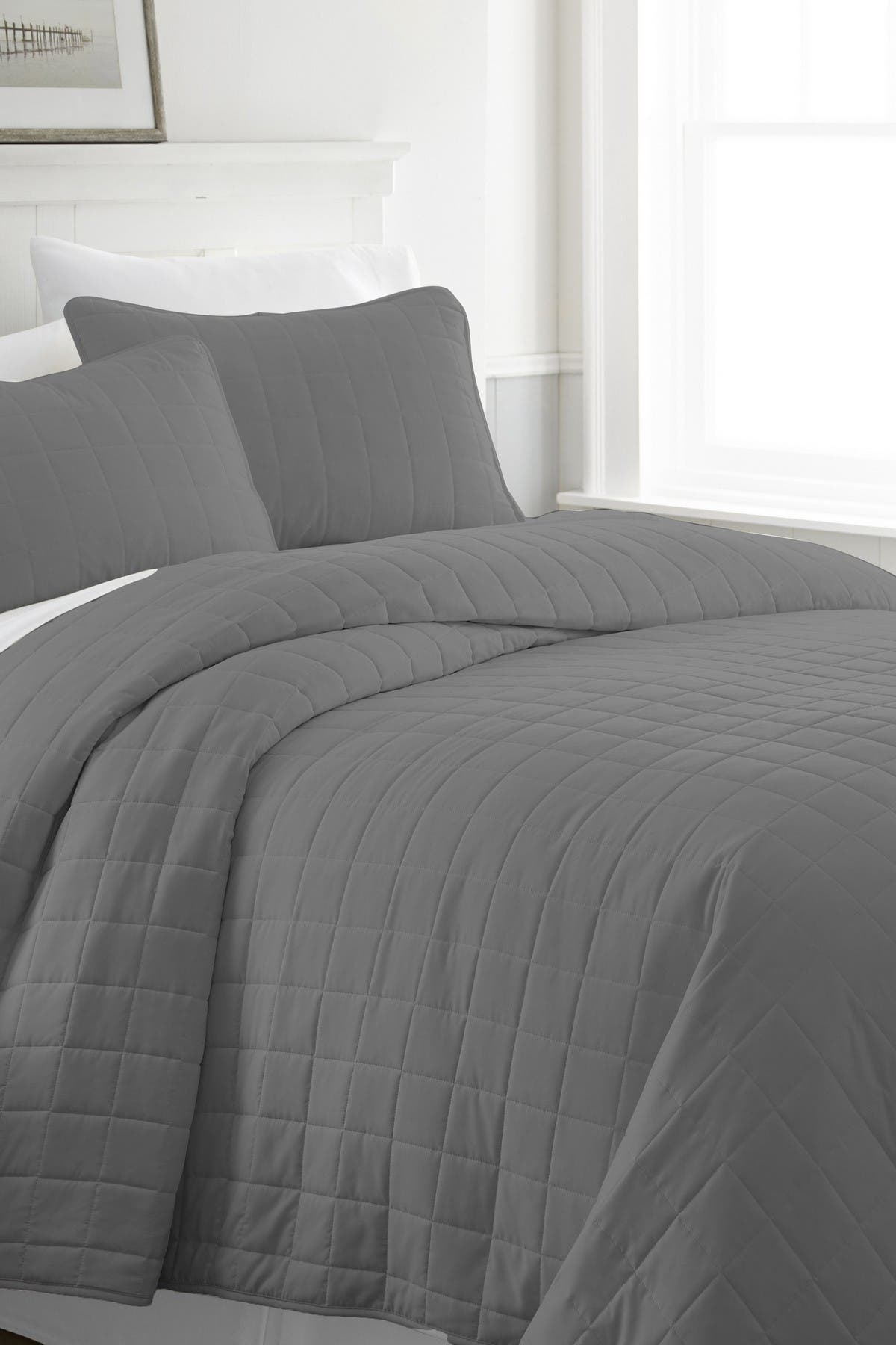 Ienjoy Home Home Spun Premium Ultra Soft Square Pattern Quilted King Coverlet Set Gray Hautelook