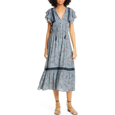 Dolan Elsie Lace Trim Flutter Midi Dress, Blue