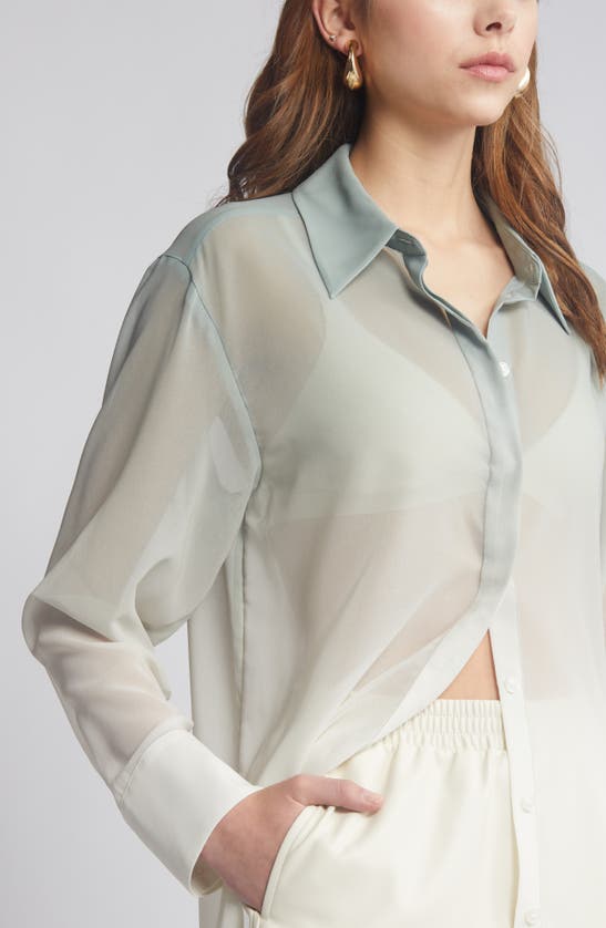 Shop Open Edit Oversize Semisheer Button-up Shirt In Green Ombre