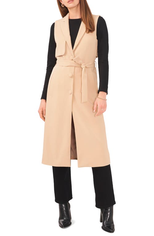 Belted Long Trench Vest in Fall Camel