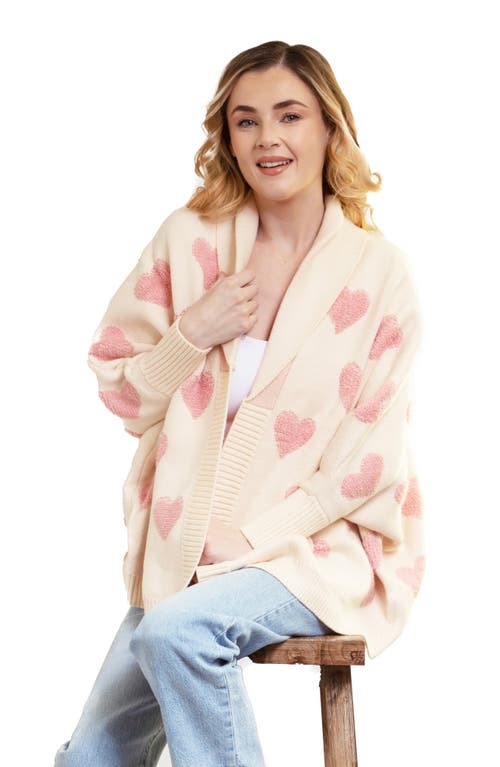 Saachi Heart Open Front Cardigan In White Pink