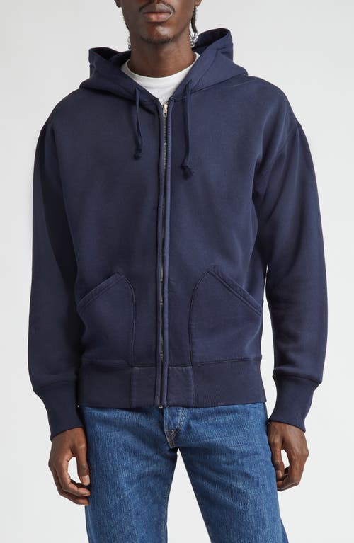 Double RL Front Zip Cotton Blend Sweatshirt in Faded Navy