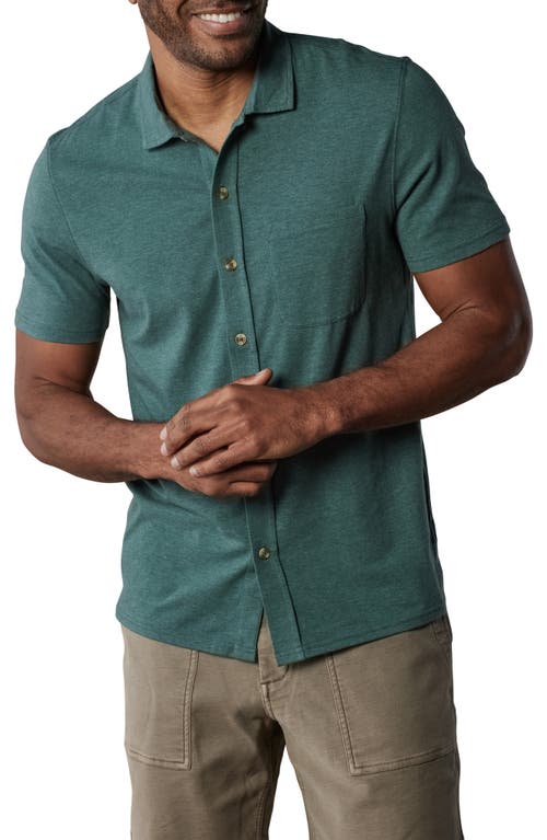 Puremeso Solid Short Sleeve Knit Button-Up Shirt in Pine