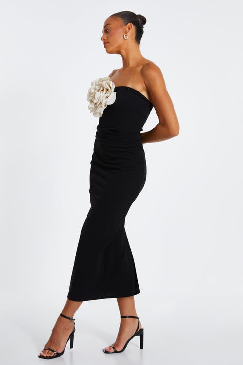 Shop Quiz Scuba Crepe Flower Detail Maxi Dress In Black