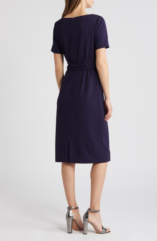 Shop Tahari Asl Side Tie Short Sleeve Sheath Dress In Midnight Navy