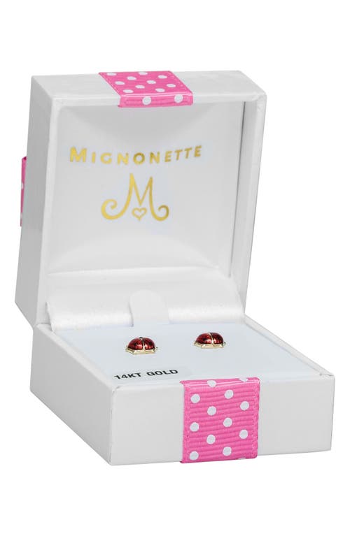 Mignonette 14k Gold & Enamel Ladybug Earrings In Red/gold