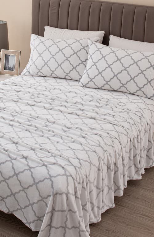 Shop Woven & Weft Printed Plush Velour Sheet Set In Lattice - White/grey