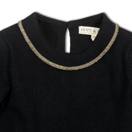 Shop Hope & Henry Baby Girls' Organic Ruffle Collar Sweater Dress, Infant In Black With Gold