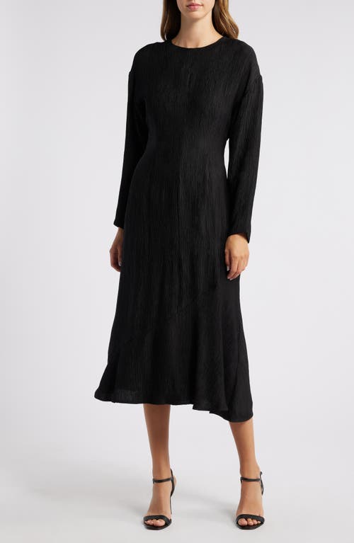 Shop Du Paradis Isabel Long Sleeve Plissé Dress In Black