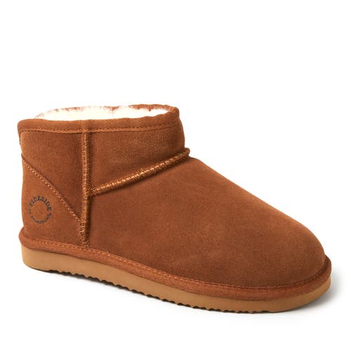 DEARFOAMS Fireside Riverland Genuine Shearling Micro Bootie in Chestnut 