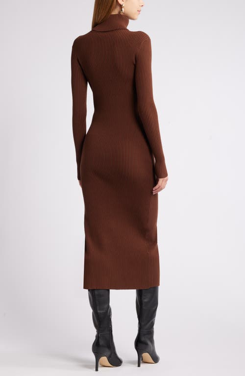 Shop Open Edit Rib Long Sleeve Turtleneck Sweater Dress In Brown Soil