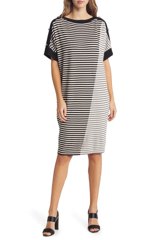 Ming Wang Contrast Stripe Knit Dress in Black/White