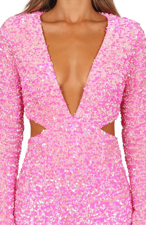 Petal And Pup Petal & Pup Kelly Sequin Long Sleeve Cutout Velvet Cocktail Minidress In Pink