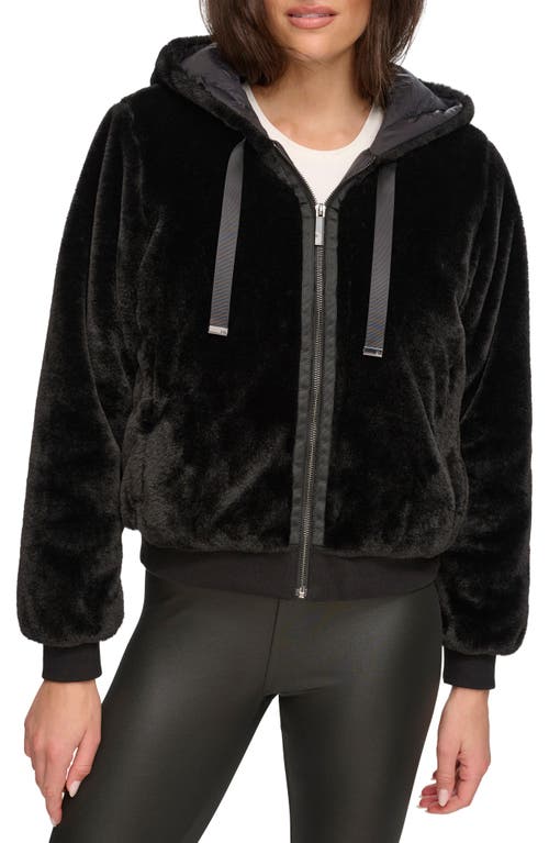 Faux Fur Hooded Jacket in Black