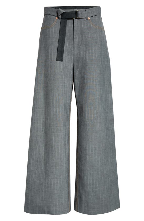 Shop Sacai Pinstripe Belted Trousers In Gray
