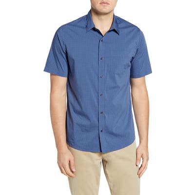 Travismathew Dive In Trim Fit Plaid Short Sleeve Button-Up Sport Shirt, Blue