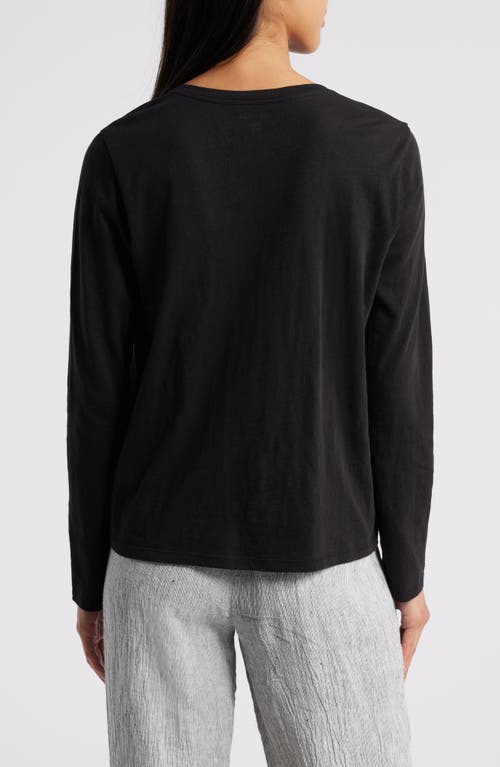Eileen Fisher Easy V-neck Long Sleeve Organic Cotton T-shirt In Black