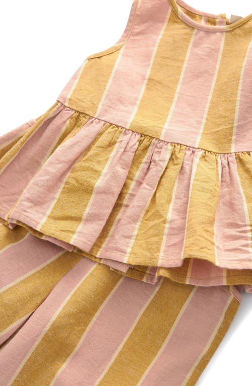 Next Kids' Stripe Sleeveless Cotton & Linen Peplum Top & Pants Set In Ochre Pink Stripe