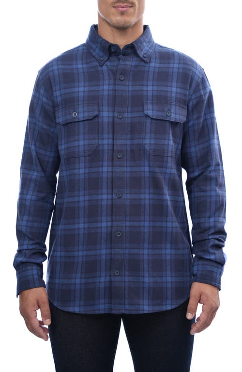 Heavyweight Brushed Flannel Button-Up Shirt in Navy Plaid