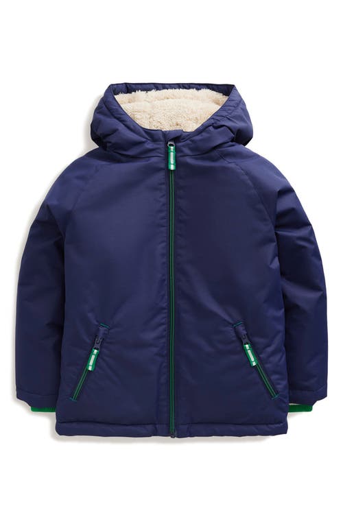 Shop Mini Boden Kids' Solid Zip-up Hooded Puffer Jacket In College Navy