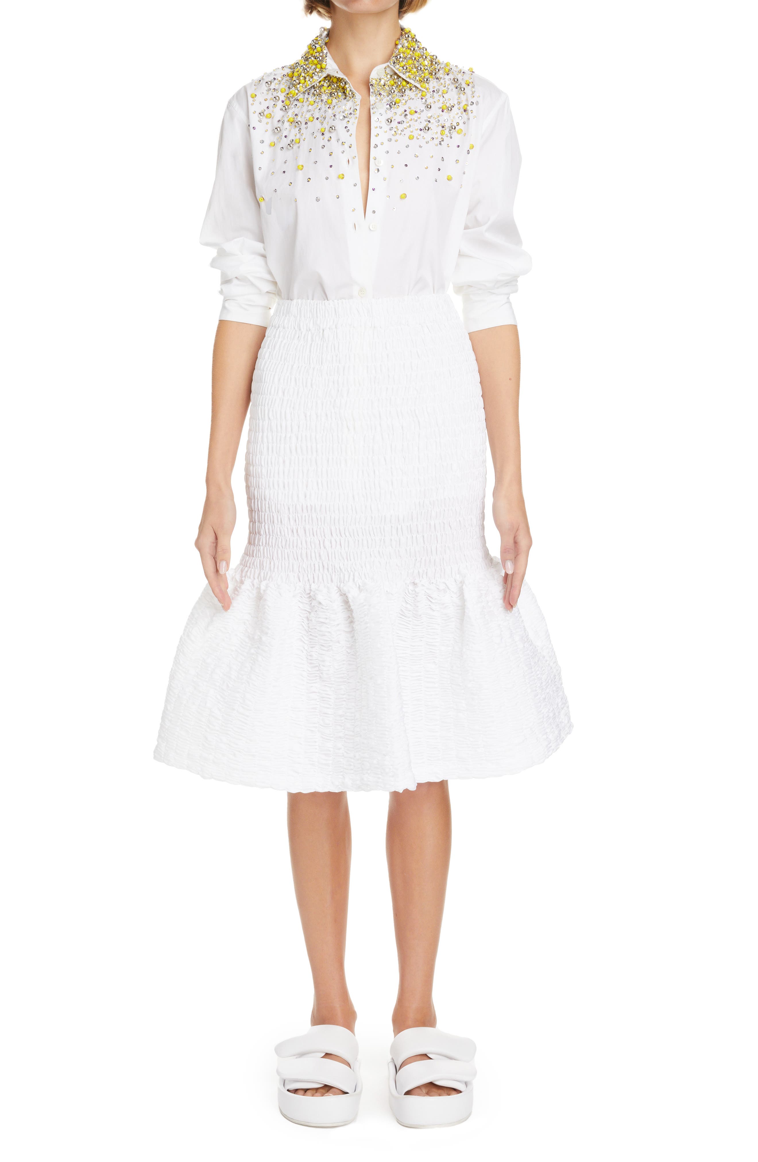 Womens Clothing Skirts Mid-length skirts Dries Van Noten Embroidered Cotton-poplin Shirt in White 