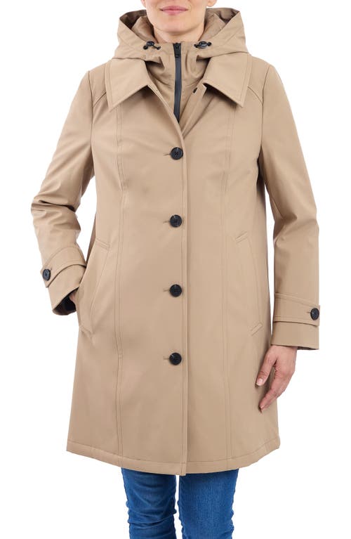 Shop London Fog Water Resistant Bonded Raincoat With Bib Detail In Khaki