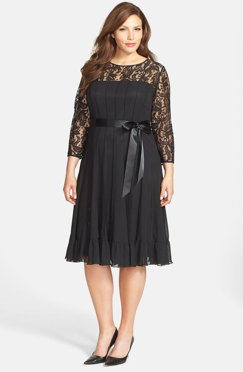 Adrianna Papell Lace Yoke Chiffon Fit & Flare Dress (Plus Size) | Nordstrom