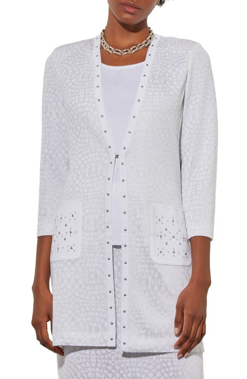 Ming Wang Stud Detail Metallic Jacquard Jacket In White/silver