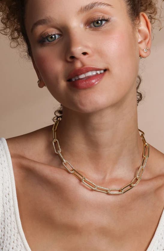 Shop Melinda Maria Carrie Pavé Chain Link Necklace In Gold