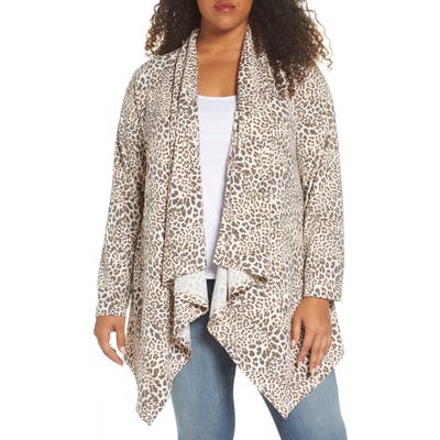 Plus Size Bobeau Waterfall Cardigan, Beige