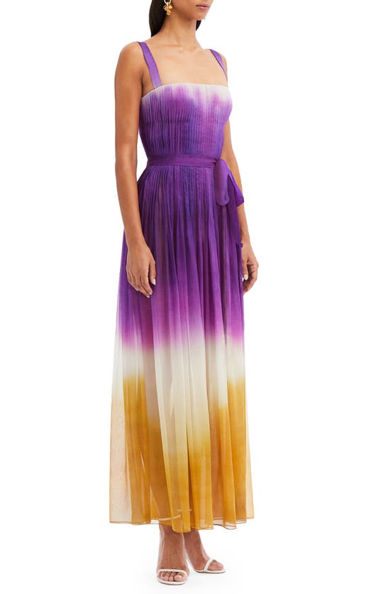 Shop Oscar De La Renta Ombré Pleated Silk Chiffon Gown In Violet/ Sepia