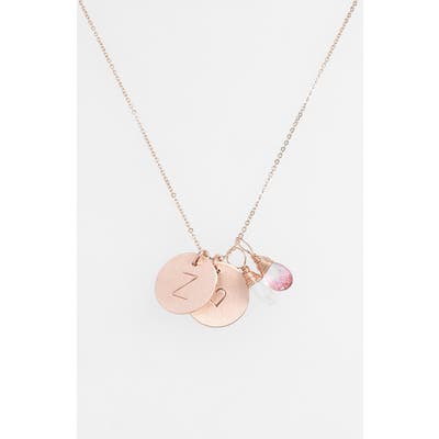 Nashelle 14K-Gold Fill Heart Disc, Moonstone & Pink Quartz Initial Necklace