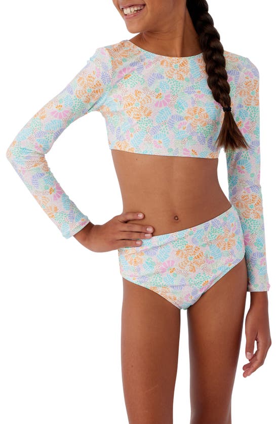 O'neill Kids' Piper Long Sleeve Two-piece Swimsuit In Vanilla