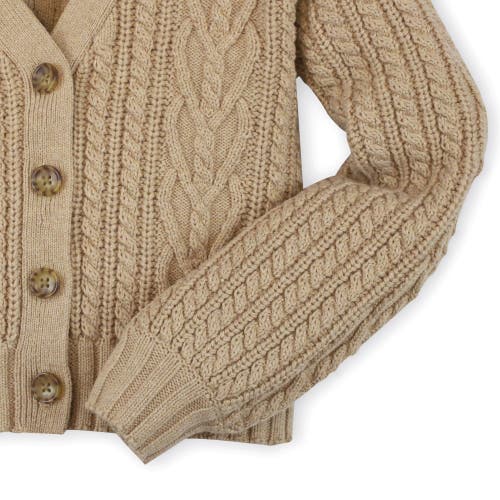 Hope & Henry Girls' Chunky Cable Cardigan, Kids In Camel Heather Heart Cable