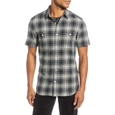 1901 Trim Fit Plaid Short Sleeve Button-Up Sport Shirt, Black