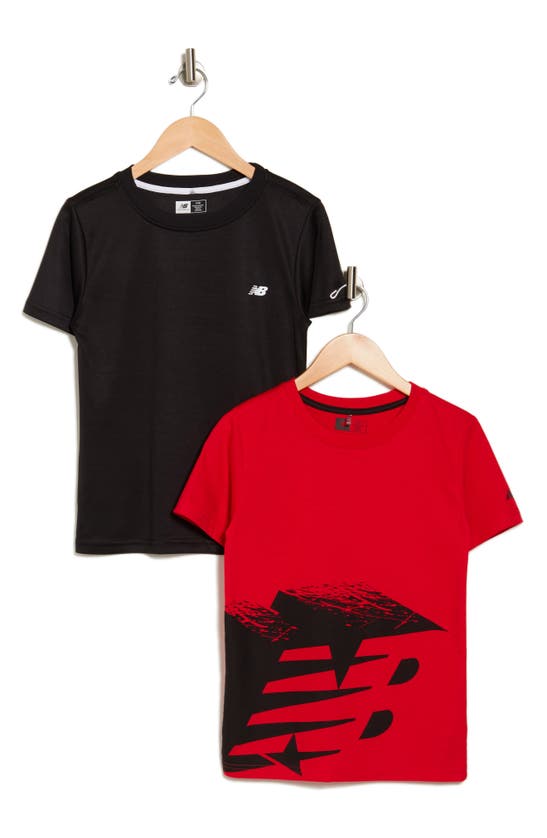 Shop New Balance Kids' 2-pack Graphic & Performance T-shirts In True Red/ Black
