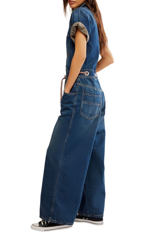 Free People Edison Wideleg Coveralls Cerulean Skies In Cerulean Skies