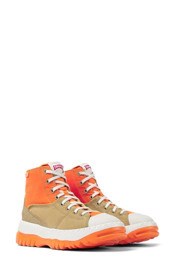 Camper Teix High Top Hiking Sneaker In Orange/brown/white
